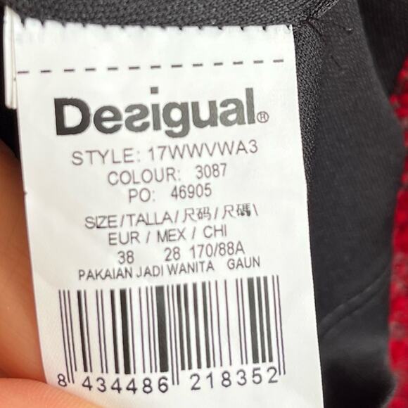 DESIGUAL Red Wool Blend Ombre Plaid Shift Dress - Picture 5 of 7